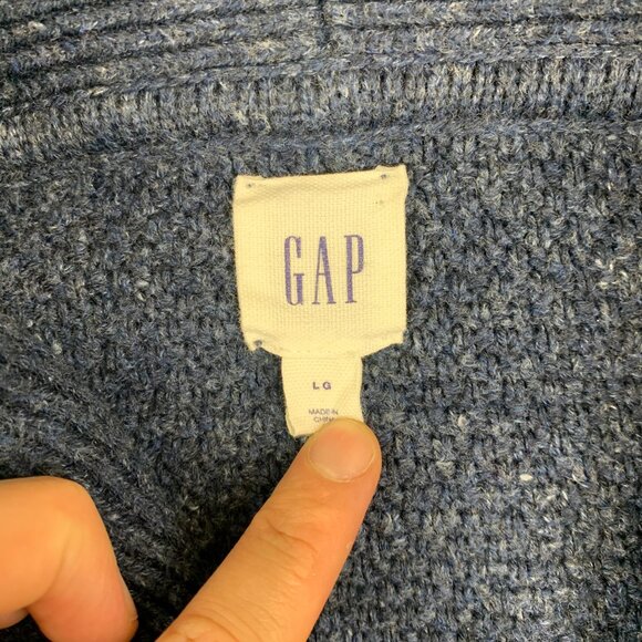 Gap Mens Sweater Large Blue Cable Knit Cardigan Shawl Collar Fisherman Chunky - Picture 2 of 6